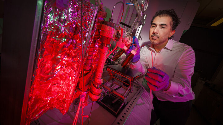 Ozan Ciftci, Kenneth E. Morrison Distinguished Professor of food engineering, operates an integrated supercritical carbon dioxide extractor-bioreactor, using green technology to extract lycopene — a high-value health and wellness-promoting bioactive compound — from tomato waste while simultaneously producing biodiesel.