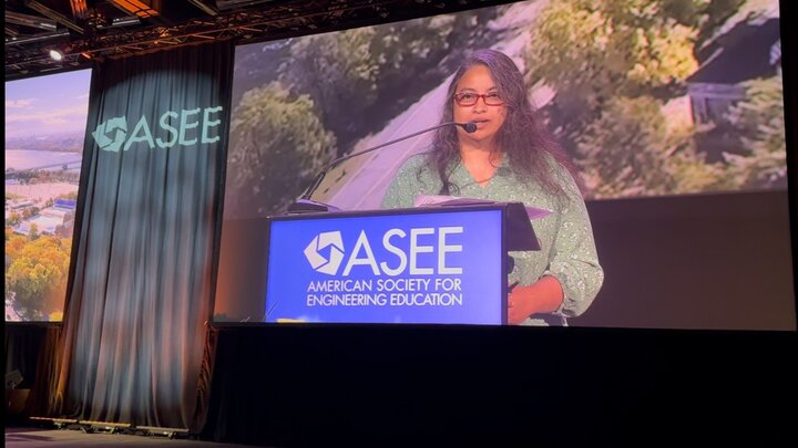 Professor Shudipto Dishari presenting her research at the 2025 ASEE Annual Conference.